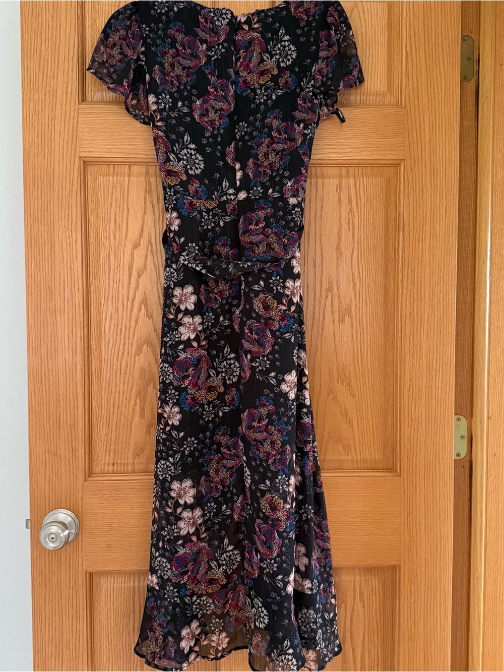 Kensie Black Floral High-Low Midi Dress with Pink & Purple Details - Picture 3 of 4
